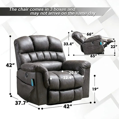 Fauteuil inclinable électrique grand format 42 pouces avec fonctions de massage et de chauffage