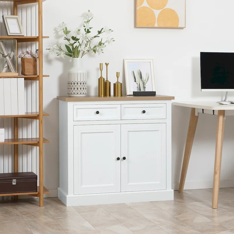 Buffet avec 2 tiroirs, placard à double porte et étagères réglables