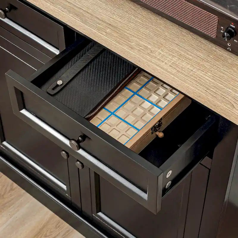 Buffet avec 2 tiroirs, placard à double porte et étagères réglables