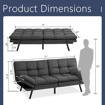 Canapé-lit futon, canapé convertible moderne avec accoudoirs réglables pour studio, bureau, appartement, petit salon
