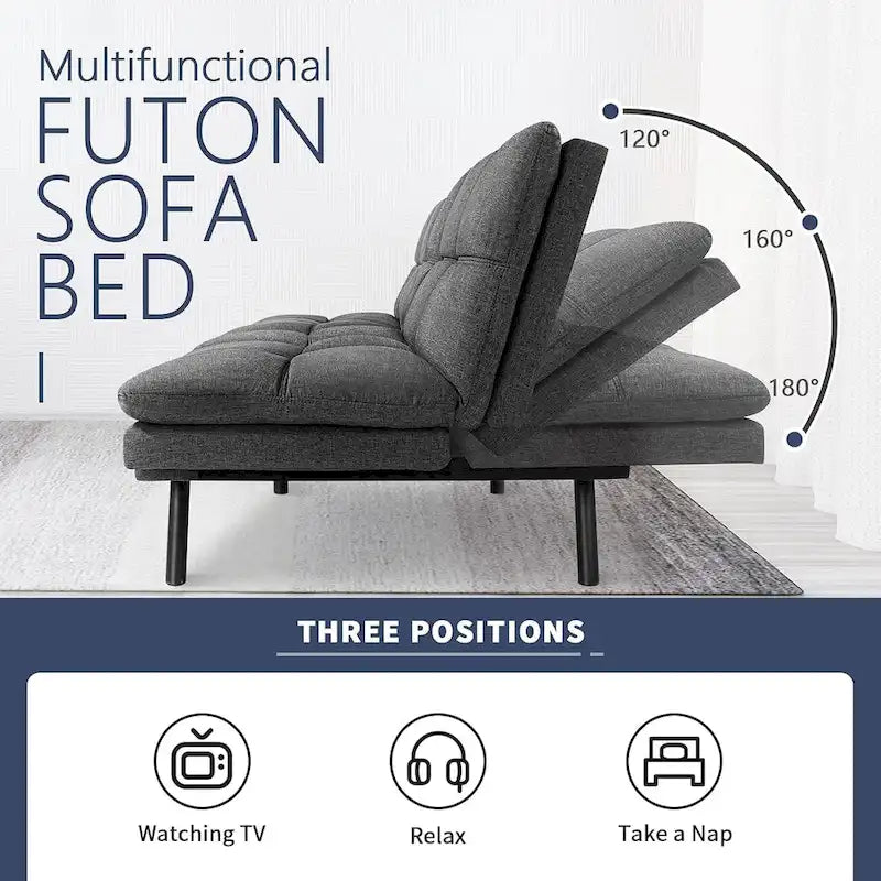 Canapé-lit futon, canapé convertible moderne avec accoudoirs réglables pour studio, bureau, appartement, petit salon