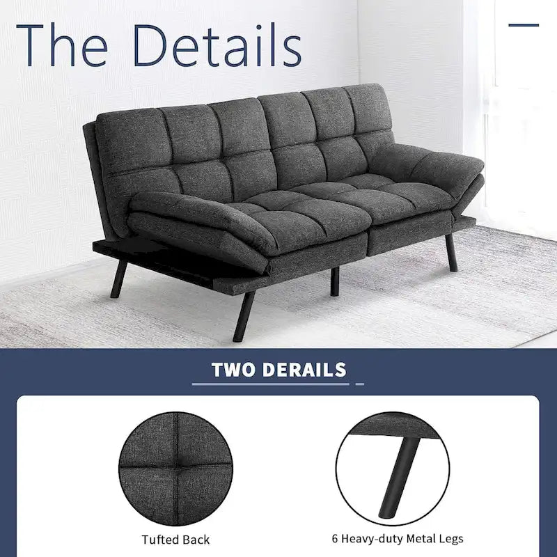 Canapé-lit futon, canapé convertible moderne avec accoudoirs réglables pour studio, bureau, appartement, petit salon