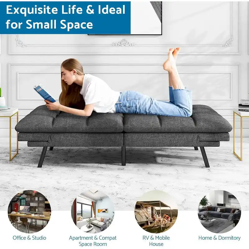 Canapé-lit futon, canapé convertible moderne avec accoudoirs réglables pour studio, bureau, appartement, petit salon