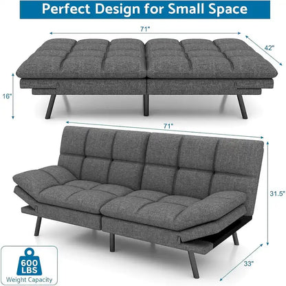 Canapé-lit futon, canapé convertible moderne avec accoudoirs réglables pour studio, bureau, appartement, petit salon