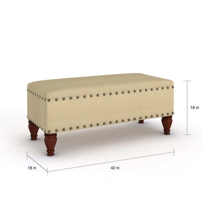 Banc de rangement capitonné avec clous décoratifs en bronze, couvercle à charnière et pieds en bois – Plusieurs coloris