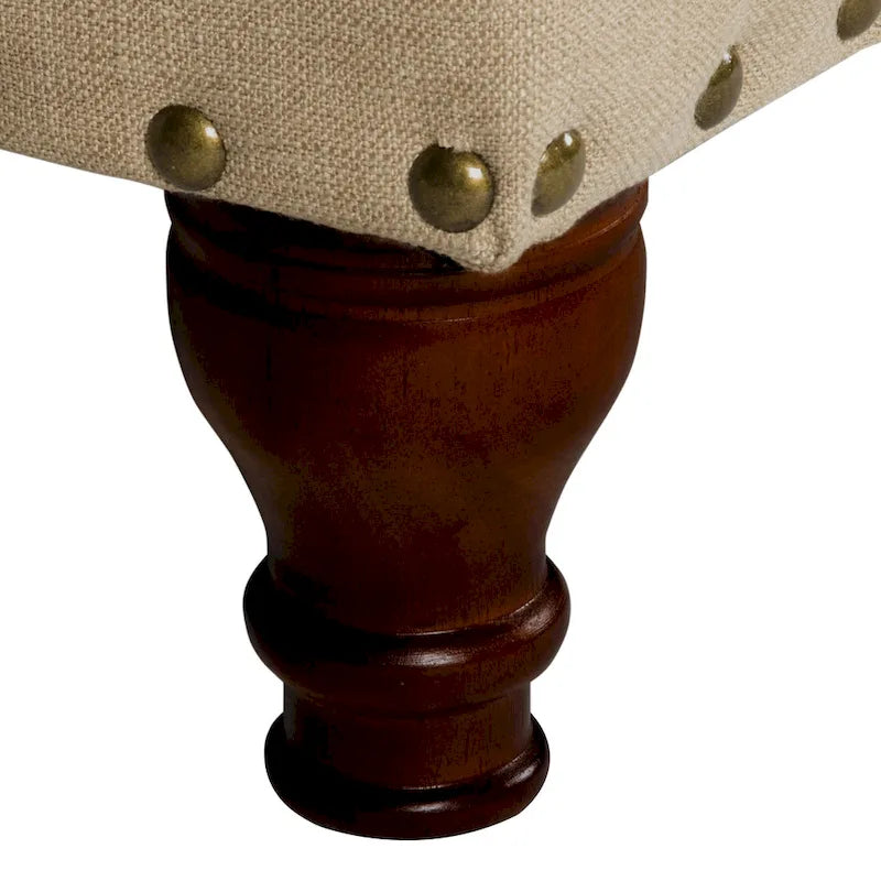 Banc de rangement capitonné avec clous décoratifs en bronze, couvercle à charnière et pieds en bois – Plusieurs coloris