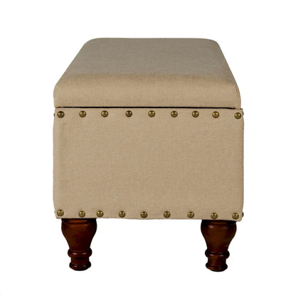 Banc de rangement capitonné avec clous décoratifs en bronze, couvercle à charnière et pieds en bois – Plusieurs coloris