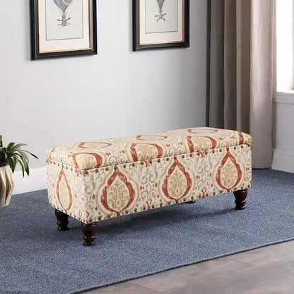 Banc de rangement capitonné avec clous décoratifs en bronze, couvercle à charnière et pieds en bois – Plusieurs coloris