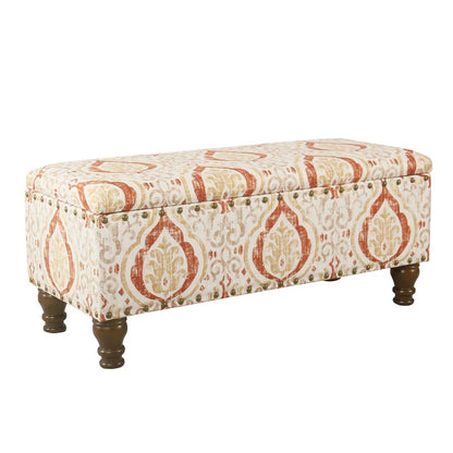 Banc de rangement capitonné avec clous décoratifs en bronze, couvercle à charnière et pieds en bois – Plusieurs coloris