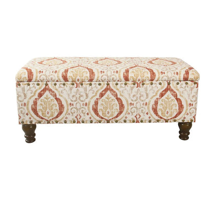 Banc de rangement capitonné avec clous décoratifs en bronze, couvercle à charnière et pieds en bois – Plusieurs coloris