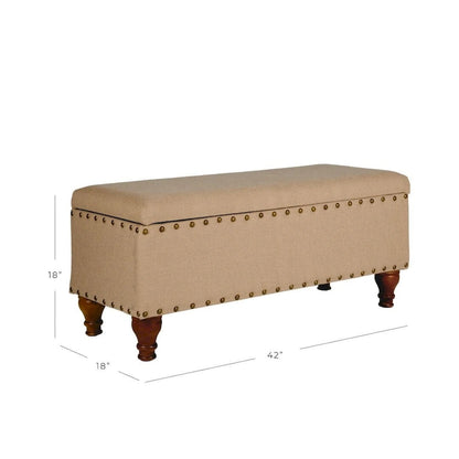 Banc de rangement capitonné avec clous décoratifs en bronze, couvercle à charnière et pieds en bois – Plusieurs coloris