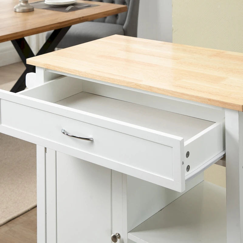 Chariot de cuisine à roulettes avec plateau en bois, placard et étagères