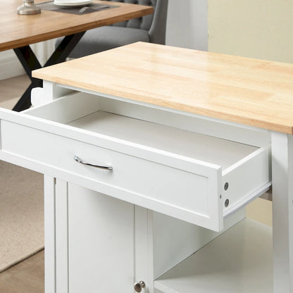 Chariot de cuisine à roulettes avec plateau en bois, placard et étagères