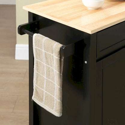 Chariot de cuisine à roulettes avec plateau en bois, placard et étagères