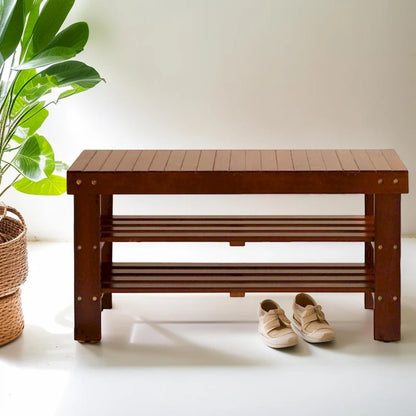Banc à chaussures de ferme en bois massif – Cerisier ou blanc, 89 cm (L) x 33 cm (l) x 46 cm (H)