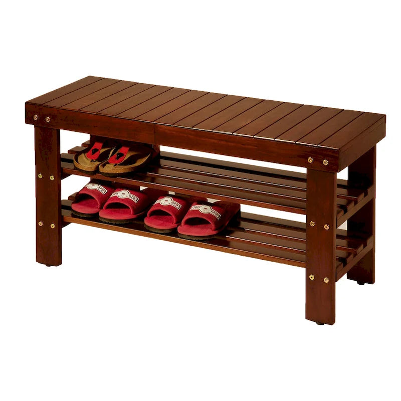 Banc à chaussures de ferme en bois massif – Cerisier ou blanc, 89 cm (L) x 33 cm (l) x 46 cm (H)