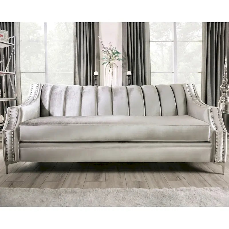 Canapé en chenille rembourré de style transitoire avec garniture cloutée – Capacité de 227 kg, fabriqué aux États-Unis