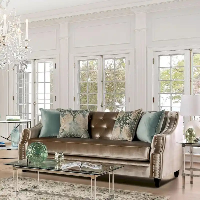 Vynn Transitional Chenille Upholstered Nailhead Trim Sofa by Furniture of America