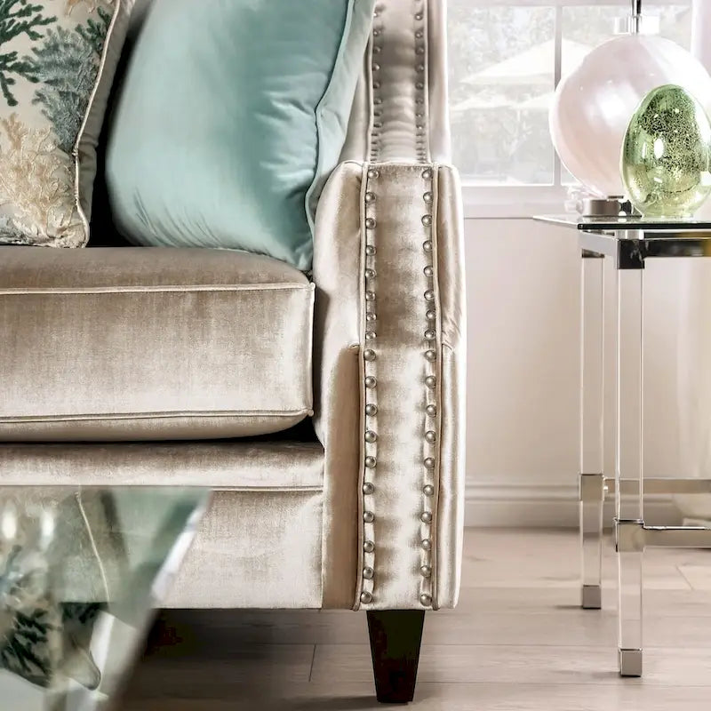 Canapé en chenille rembourré de style transitoire avec garniture cloutée – Capacité de 227 kg, fabriqué aux États-Unis