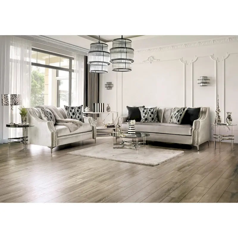 Canapé en chenille rembourré de style transitoire avec garniture cloutée – Capacité de 227 kg, fabriqué aux États-Unis