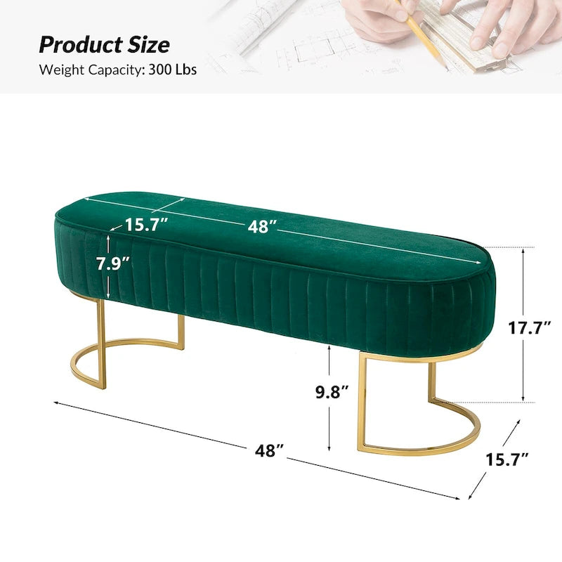 Banc de 48 de large avec base en métal