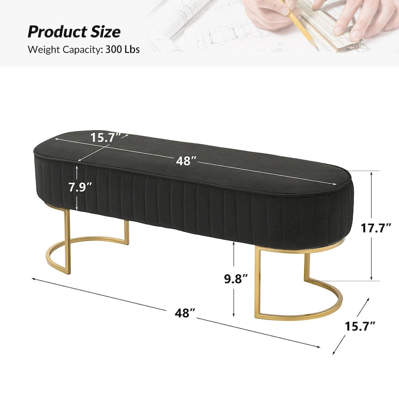 Banc de 48 de large avec base en métal