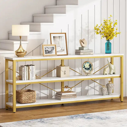 Console étroite extra longue de 70,8 pouces, table de canapé, table d'entrée avec 3 étagères de rangement