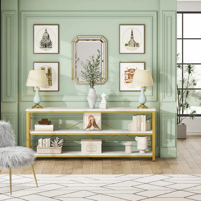 Console étroite extra longue de 70,8 pouces, table de canapé, table d'entrée avec 3 étagères de rangement