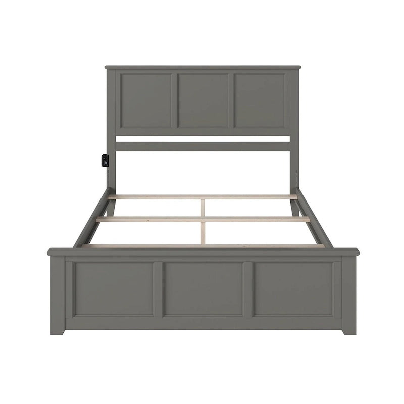 Lit plateforme en bois massif avec pied de lit, chargeur USB et lattes – 5 couleurs, 5 tailles