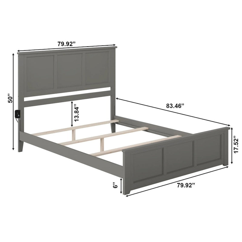 Lit plateforme en bois massif avec pied de lit, chargeur USB et lattes – 5 couleurs, 5 tailles
