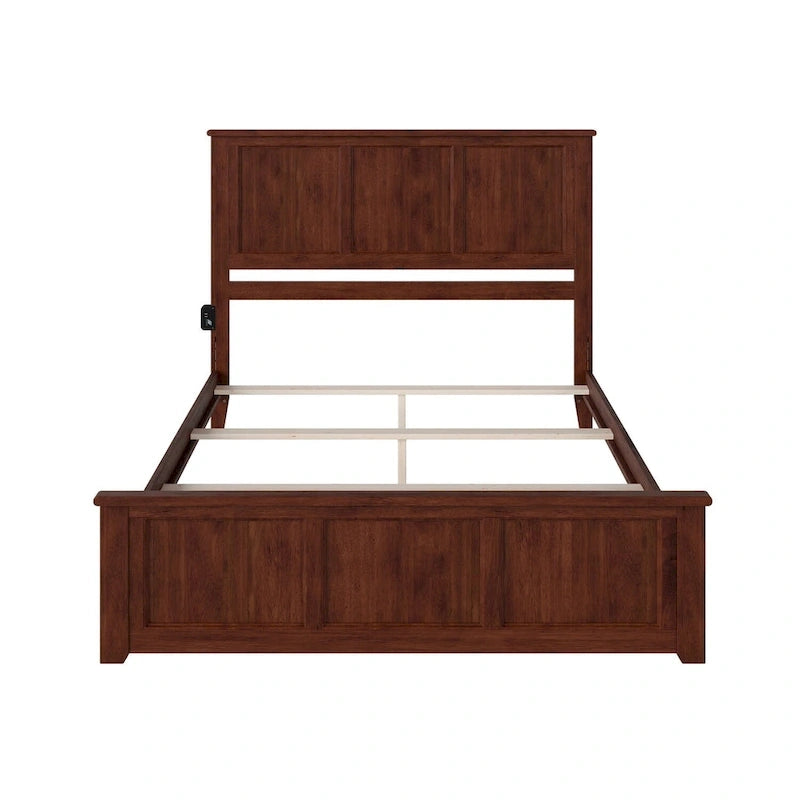 Lit plateforme en bois massif avec pied de lit, chargeur USB et lattes – 5 couleurs, 5 tailles