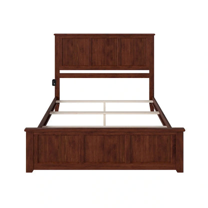 Lit plateforme en bois massif avec pied de lit, chargeur USB et lattes – 5 couleurs, 5 tailles