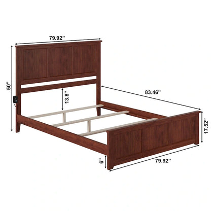 Lit plateforme en bois massif avec pied de lit, chargeur USB et lattes – 5 couleurs, 5 tailles