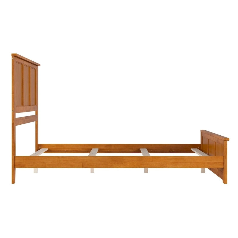 Lit plateforme en bois massif avec pied de lit, chargeur USB et lattes – 5 couleurs, 5 tailles