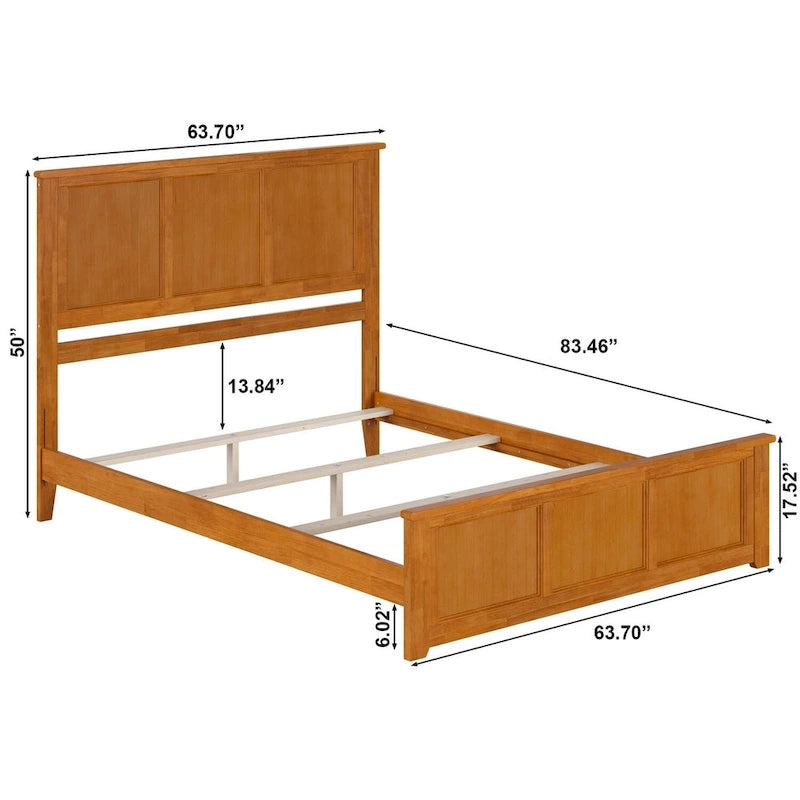 Lit plateforme en bois massif avec pied de lit, chargeur USB et lattes – 5 couleurs, 5 tailles