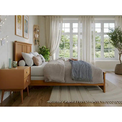 Lit plateforme en bois massif avec pied de lit, chargeur USB et lattes – 5 couleurs, 5 tailles