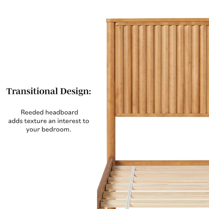 Lit plateforme King en pin massif de style transitoire avec tête de lit cannelée – Aucun sommier requis