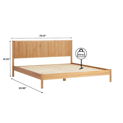 Lit plateforme King en pin massif de style transitoire avec tête de lit cannelée – Aucun sommier requis