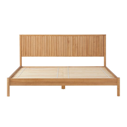 Lit plateforme King en pin massif de style transitoire avec tête de lit cannelée – Aucun sommier requis