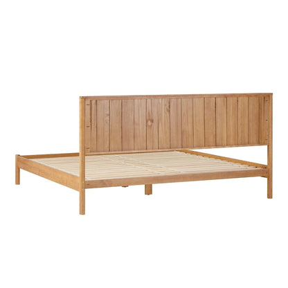 Lit plateforme King en pin massif de style transitoire avec tête de lit cannelée – Aucun sommier requis