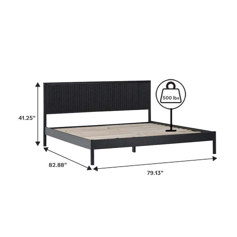 Lit plateforme King en pin massif de style transitoire avec tête de lit cannelée – Aucun sommier requis