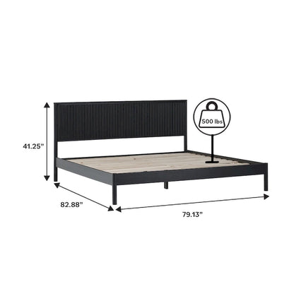 Lit plateforme King en pin massif de style transitoire avec tête de lit cannelée – Aucun sommier requis