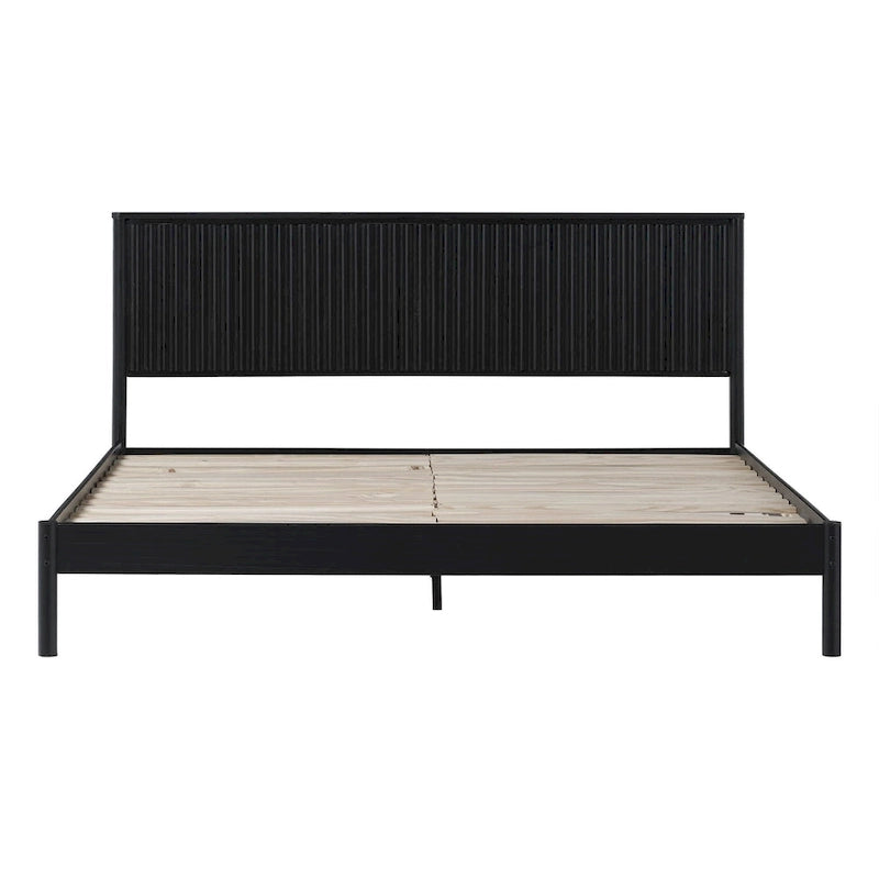 Lit plateforme King en pin massif de style transitoire avec tête de lit cannelée – Aucun sommier requis