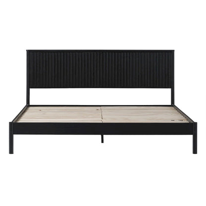 Lit plateforme King en pin massif de style transitoire avec tête de lit cannelée – Aucun sommier requis