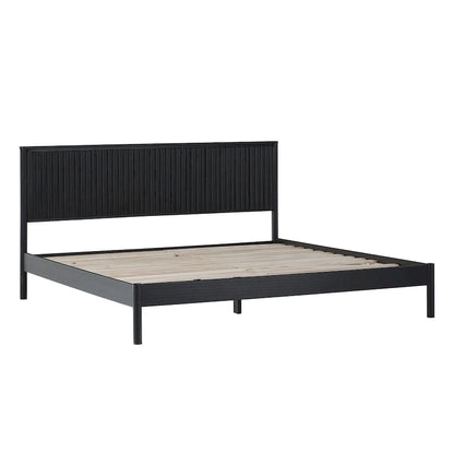 Lit plateforme King en pin massif de style transitoire avec tête de lit cannelée – Aucun sommier requis