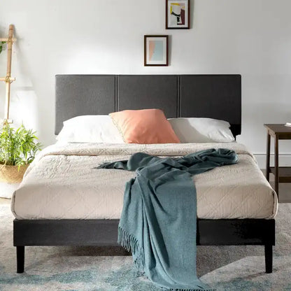 Cadre de lit plateforme rembourré gris avec tête de lit en mousse – 317 kg