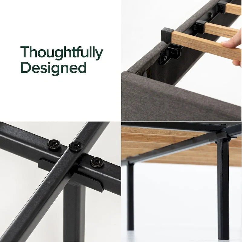 Cadre de lit plateforme rembourré gris avec tête de lit en mousse – 317 kg