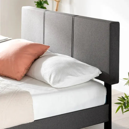 Cadre de lit plateforme rembourré gris avec tête de lit en mousse – 317 kg