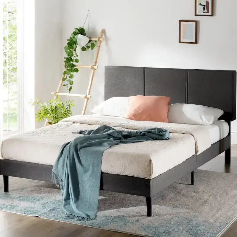 Cadre de lit plateforme rembourré gris avec tête de lit en mousse – 317 kg