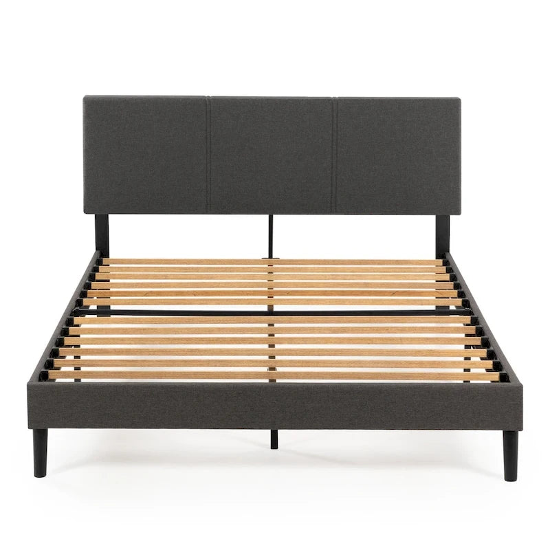 Cadre de lit plateforme rembourré gris avec tête de lit en mousse – 317 kg